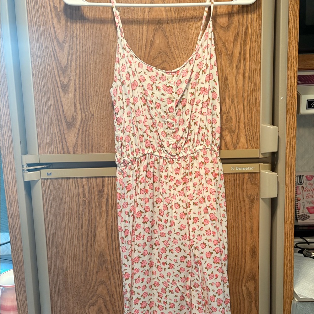 Women's White Floral Spaghetti-Strap Dress - Pink Rose Print